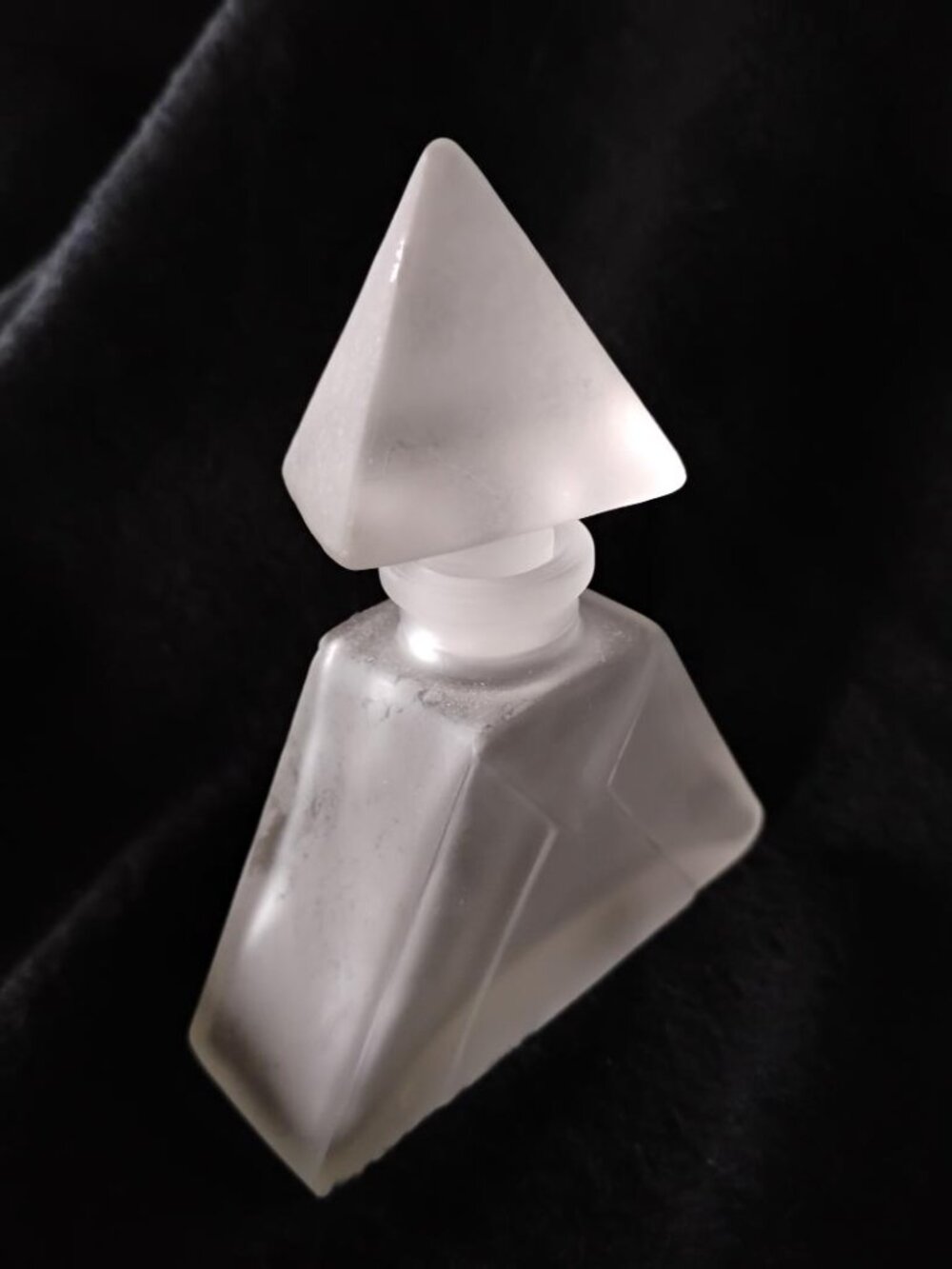 Vintage frosted glass perfume bottle by Schmid in the art deco style